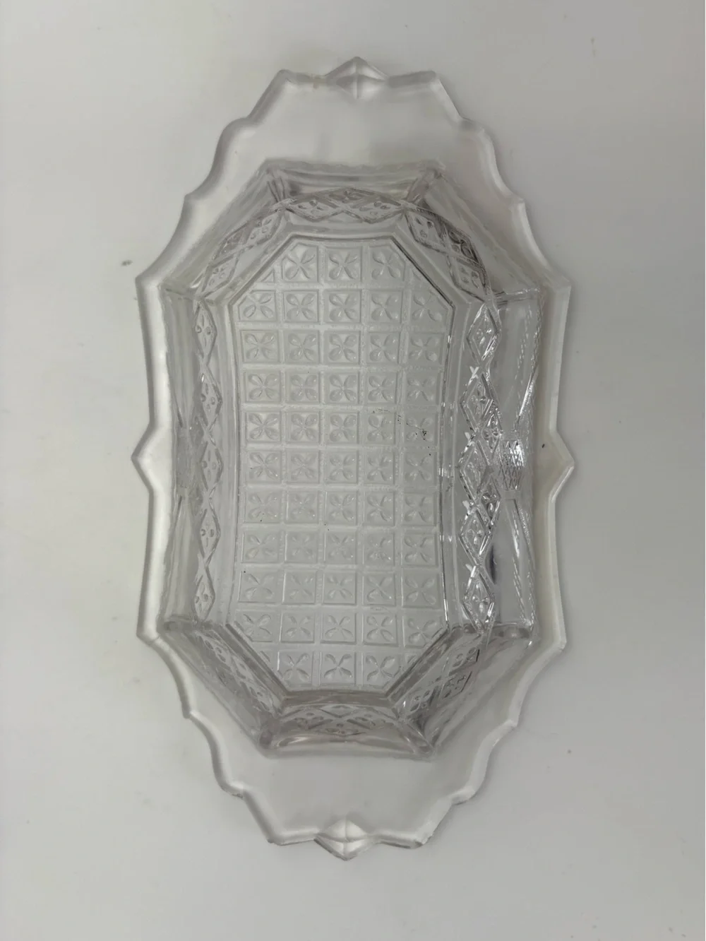 EAPG Pressed Glass Serving Dish or Trinket Dish - Geometric